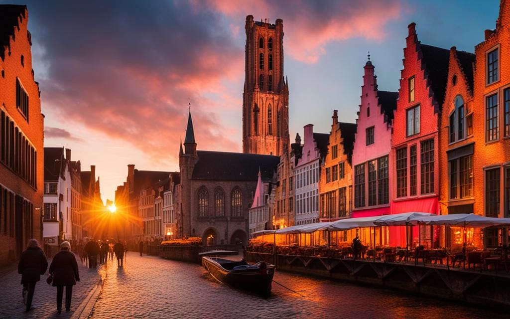 Belfort van Brugge tijdens de zonsondergang