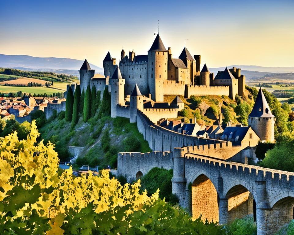 Bekijk de middeleeuwse stad Carcassonne, Frankrijk