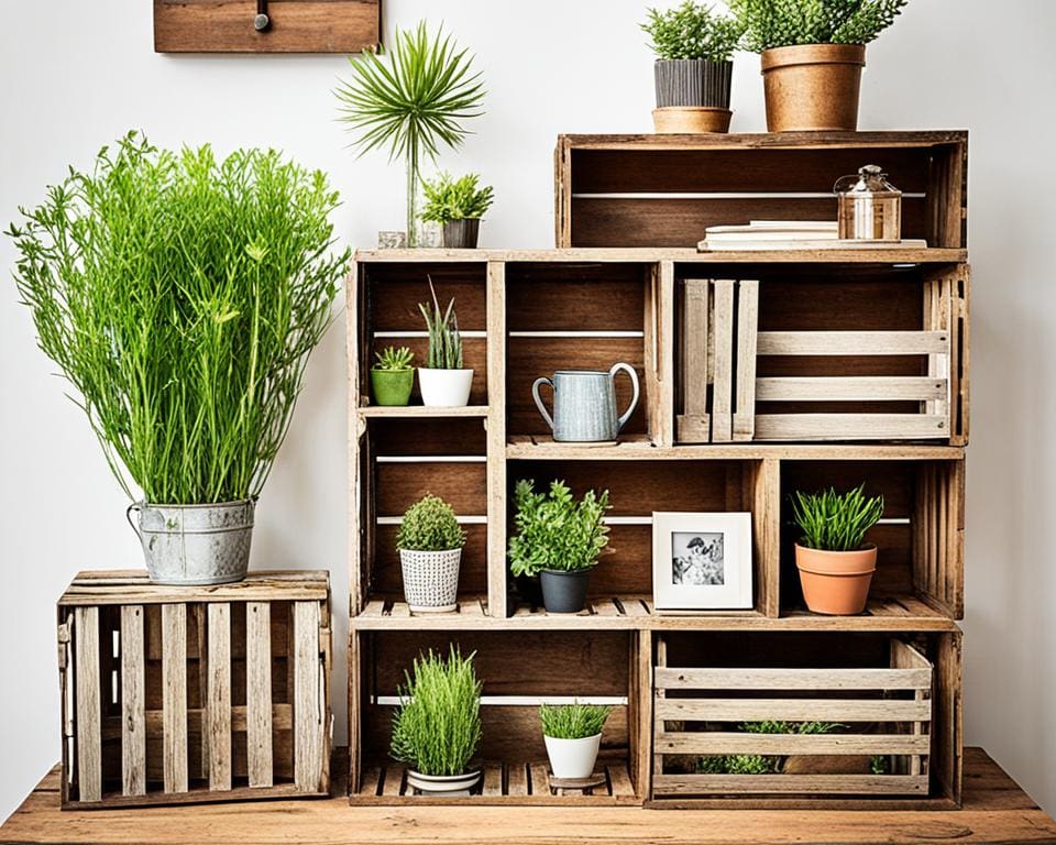 Creatief Gebruik van Oude Houten Kratten in Decor