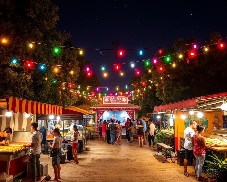 Bezoek een romantische nachtmarkt met streetfood en livemuziek