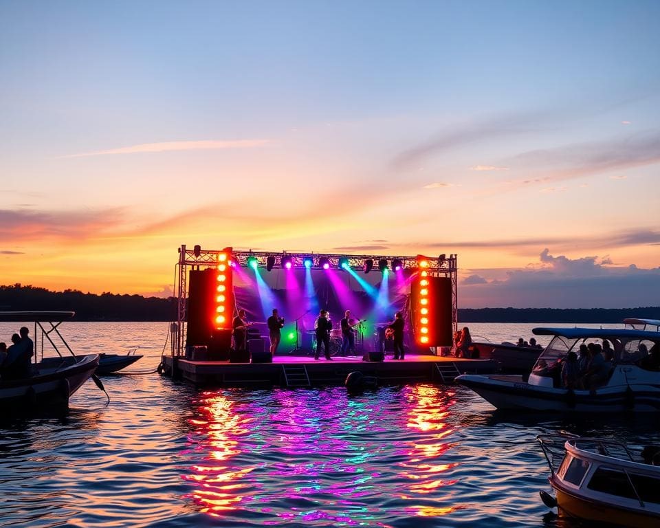 Ga naar een concert op een drijvend podium